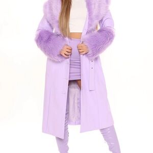 Fashion Nova Lavender Faux Fur Trim Trench Coat